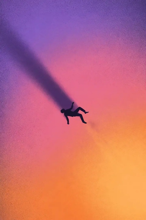 Falling through an orange sky